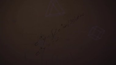 Matematiksel denklemler üzerinde veri işleme animasyonu. küresel iş ve dijital arayüz kavramı dijital olarak oluşturulmuş video.