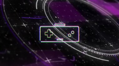 Siyah arkaplanda veri işleme ve gamepad simgesinin animasyonu. Küresel iş ve dijital arayüz kavramı dijital olarak oluşturulmuş video.