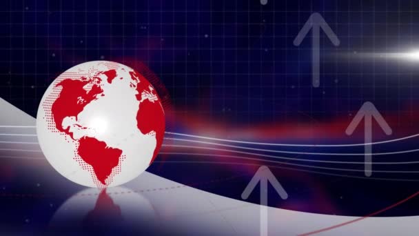 Animație Glob Roșu Alb Rotativ Săgeți Săgeți Conexiunile Globale Afaceri — Videoclip de stoc