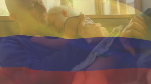 Animation Falg Colombia Πάνω Από Καυκάσια Οικογένεια Εθνικές Σημαίες Και — Αρχείο Βίντεο