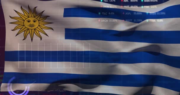 Animação Bandeira Uruguai Sobre Pessoas Que Relaxam Mar Conceito Global — Vídeo de Stock
