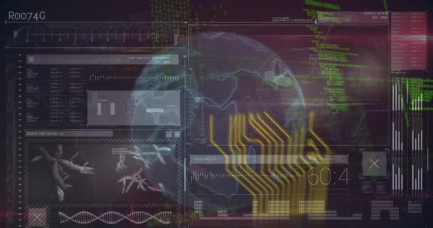 Veri Işleme Üzerinde Kodu Olan Bilgisayar Devre Kartının Dünyanın Animasyonu — Stok video
