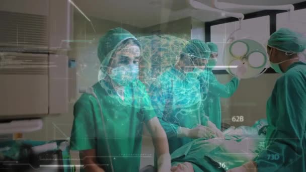 Ameliyat Sırasında Kafkas Cerrahları Üzerinde Veri Işleme Animasyonu Küresel Tıp — Stok video