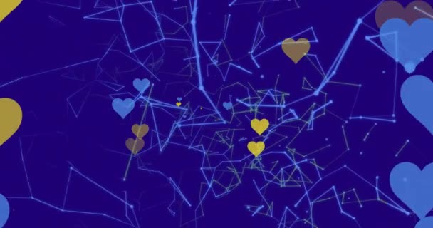 Animasi Ikon Jantung Melalui Jaringan Koneksi Pada Latar Belakang Biru — Stok Video