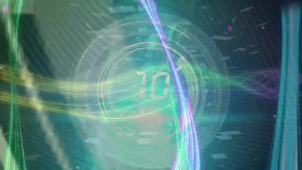 Animatie Van Lichtsporen Scope Scanning Met Countdown Global Technology Computing — Stockvideo