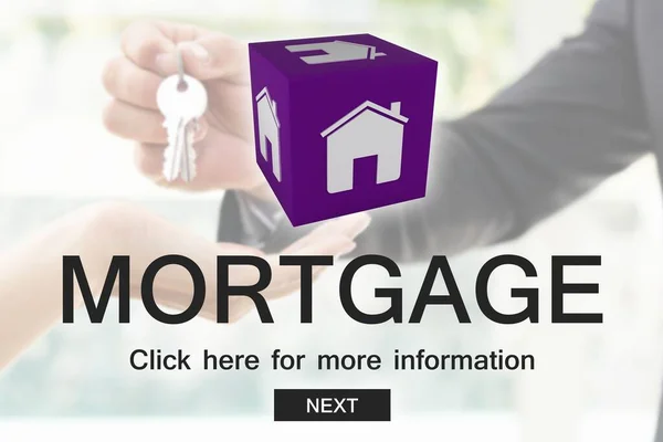 Graphic Image Mortgage Text Estate Agent Giving Key Customer White — Stockfoto
