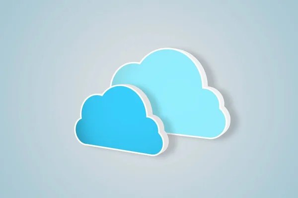 Two Blue Clouds Cloud Computing Grey Background — Stock Photo, Image