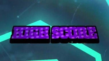 Pembe metalik metin animasyonu patlama üzerine yüksek puan ve mor üzerine şekiller. Sosyal medya ve iletişim arayüzü kavramı dijital olarak oluşturulmuş video.