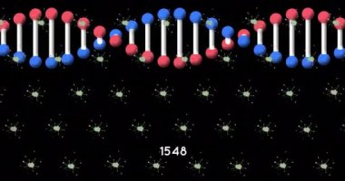 Siyah arka planda DNA iplikçiklerinin üzerine düşen renkli konfeti animasyonu. Vatanseverlik ve kutlama konsepti dijital olarak oluşturulmuş video.