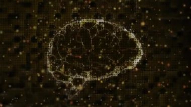 Siyah arka planda dijital beyin üzerindeki ışık noktalarının animasyonu. Soyut arkaplan, ışık ve hareket kavramı dijital olarak oluşturulmuş video.