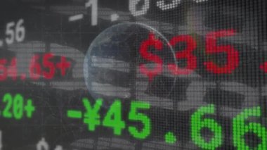 Dünya çapında ışık yolları ve veri işleme sistemi olan borsa animasyonları. Teknoloji, bilgisayar ve dijital arayüz kavramı dijital olarak oluşturuldu.