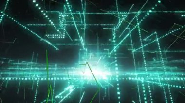 Siyah arkaplandaki ışık noktalarının canlandırması. küresel iş ve dijital arayüz kavramı dijital olarak oluşturulmuş video.
