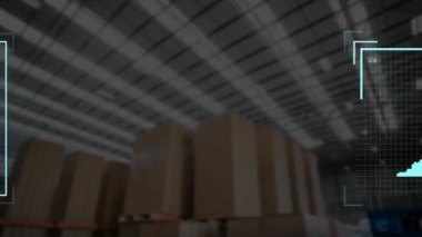 Deponun üzerinde insan ikonlarının canlandırılması. Küresel iş ve dijital arayüz kavramı dijital olarak oluşturulmuş video.