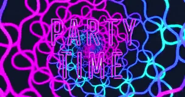Animation Party Time Text Colorful Shapes Black Background Abstract Background — Stock Video