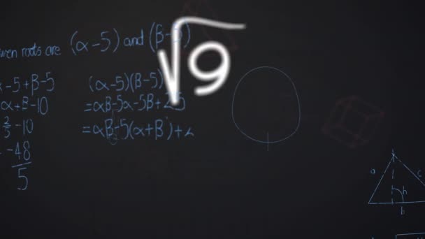Dünya Üzerindeki Matematiksel Denklemlerin Animasyonu Kara Arkaplan Üzerindeki Bağlantı Ikonu — Stok video
