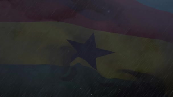 Animação Chuva Caindo Relâmpago Sobre Bandeira Ghana Bandeiras Nacionais Patriotismo — Vídeo de Stock