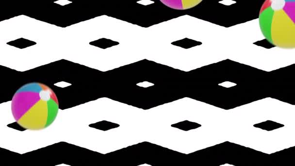 Animation Beach Balls Black White Stripes Abstract Background Shapes Movement — Stock Video