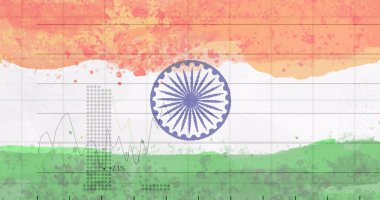 Hint bayrağı üzerinde covid 19 istatistiğinin kompozisyonu. küresel koronavirüs salgını ve Hindistan sağlık krizi konsepti dijital olarak oluşturulmuş görüntü.