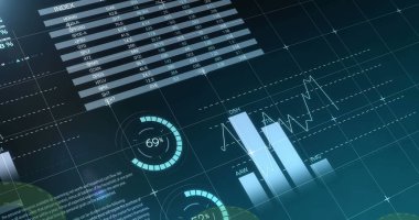 Mavi arkaplanda istatistik kaydında uçuşan yeşil soru işaretlerinin resmi. küresel ağ, teknoloji ve dijital arayüz kavramı dijital olarak oluşturulmuş görüntü.