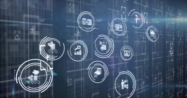 Karanlık arka planda finansal veri işleme resmi. küresel bağlantılar, veri işleme ve dijital arayüz konsepti dijital olarak oluşturulmuş resim.