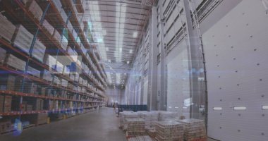 Arka plandaki depoya karşı istatistiksel veri işlemenin dijital bileşimi. lojistik ve ulaşım sektörü kavramı