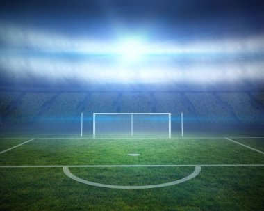 dijital olarak stadyumda futbol sahası goalpost ile oluşturulan