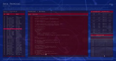 Döngü içinde hareket eden programlama dili ile dijital arayüz ekranının resmi. Hologram, dijital olarak oluşturulmuş, kodlama, bilgi, fütürist ve teknoloji konsepti.
