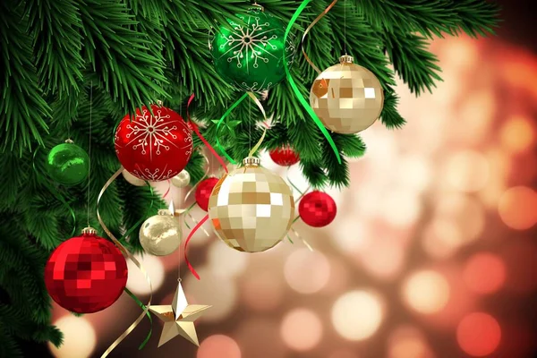 Christmas Decorations Hanging Branch Copy Space — Stockfoto