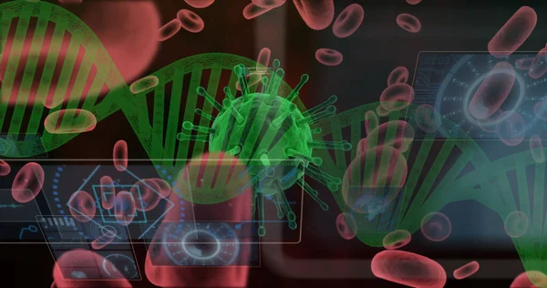 Imagem Glóbulos Vermelhos Fiação Dna Escopos Processamento Dados Telas Conceito — Fotografia de Stock