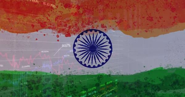 Composição Estatísticas Vívidas Registrando Sobre Bandeira Indiana Global Coronavirus Pandemic — Fotografia de Stock