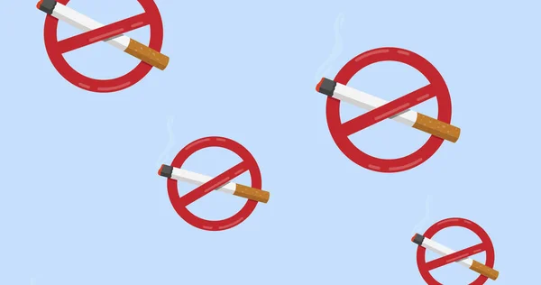 Bild Cigarett Med Förbudsskylt Blå Grön Bakgrund Global Covid Pandemikoncept — Stockfoto