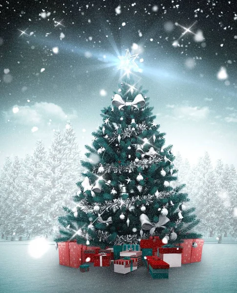 Vánoční Strom Zasněženém Lese — Stock fotografie