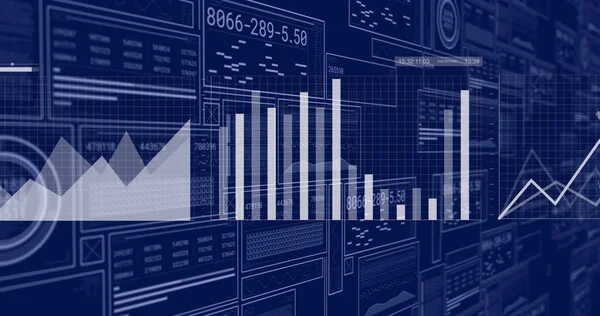 Afbeelding Van Digitale Gegevensverwerking Donkerblauwe Achtergrond Mondiale Verbindingen Technologie Digitaal — Stockfoto