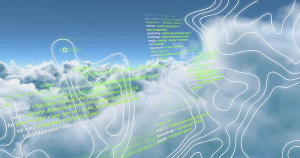 Obrázek Digitálních Abstraktních Vzorů Programovacím Jazykem Proti Cloudscape Hologram Digitálně — Stock fotografie