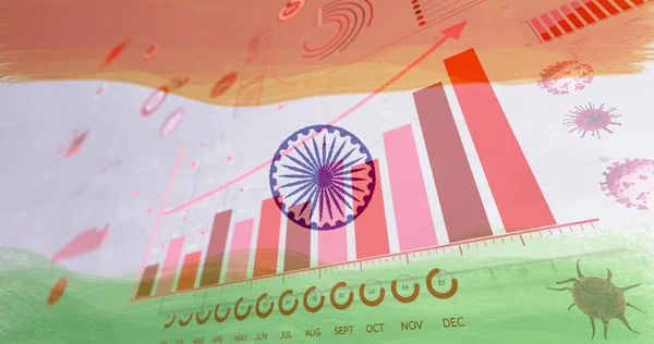 Sammansättning Celler Och Statistik Över Indiens Flagga Global Covid Pandemisk — Stockfoto