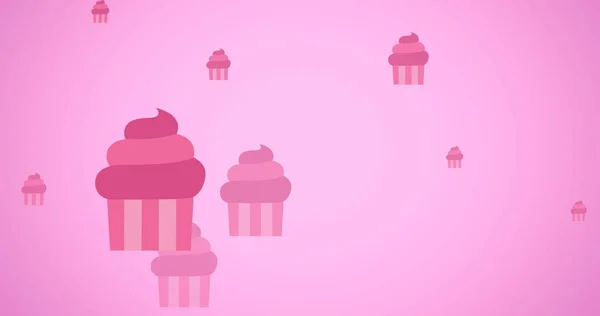 ピンクの背景にピンクの空飛ぶカップケーキのイメージ 乳がん認知キャンペーンのコンセプトデジタル生成画像 — ストック写真