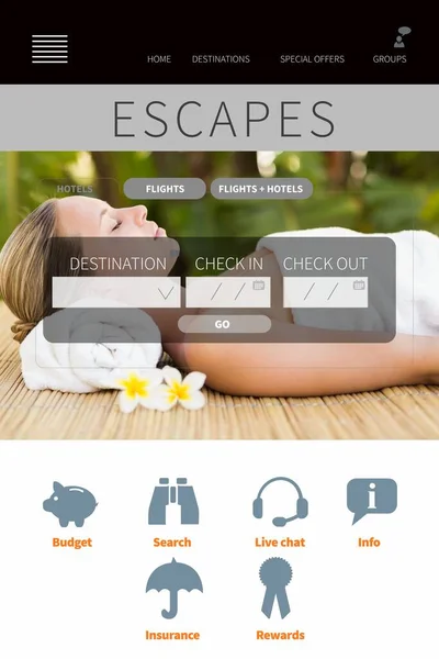 Semester Bokning App Med Kvinna Spa — Stockfoto
