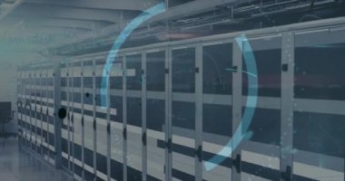 Sunucu odasının üstündeki duvar simgesinin animasyonu. Küresel iş ve dijital arayüz kavramı dijital olarak oluşturulmuş video.