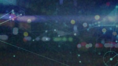 Gece şehir trafiğine karşı bağlantı ağının animasyonu. Küresel ağ ve iş teknolojisi kavramı