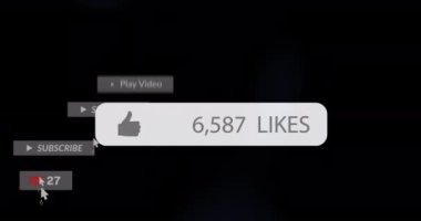 Siyah arkaplanda medya simgelerinin canlandırılması. Küresel iş ve dijital arayüz kavramı dijital olarak oluşturulmuş video.