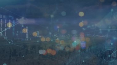 Gece şehir trafiğine karşı bağlantı ağının animasyonu. Küresel ağ ve iş teknolojisi kavramı