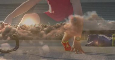 Engelli beyaz erkek koşucunun üzerindeki bulutların animasyonu. Uluslararası Engelliler Günü konsepti dijital olarak oluşturulmuş video.