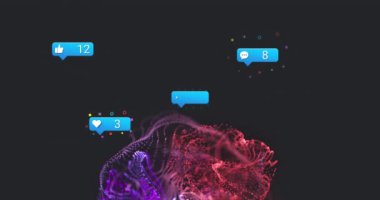Animation of media icons over spots. Global business and digital interface concept digitally generated video.