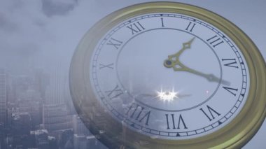 Saatin üzerindeki uçak animasyonu. Küresel seyahat, ulaşım ve zaman kavramı dijital olarak oluşturulmuş video.