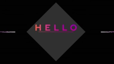 Kare ve siyah arkaplanda havai fişeklerle merhaba animasyonu. İletişim, kış, yeni yıl, kutlama ve teknoloji konsepti dijital olarak oluşturulmuş video.