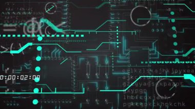 Siyah arkaplanda veri işleme animasyonu. küresel iş ve dijital arayüz kavramı dijital olarak oluşturulmuş video.