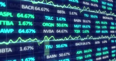 Finansal veri işleme ve istatistiklerin animasyonu. Küresel iş, veri işleme ve bağlantılar konsepti dijital olarak oluşturulmuş video.