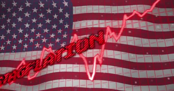 Animace Zpracování Dat Stagflace Textu Nad Vlajkou Usa Globální Koncepce — Stock video