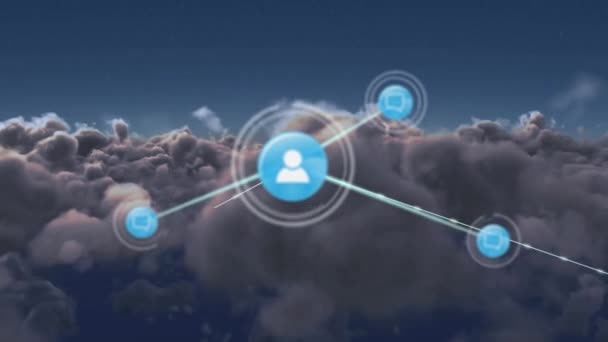 Animation Netværk Profilikoner Mod Mørke Skyer Himlen Global Netværk Business – Stock-video