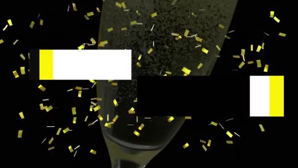 Animazione Ciao Sopra Coriandoli Bicchiere Champagne Comunicazione Inverno Capodanno Celebrazione — Video Stock